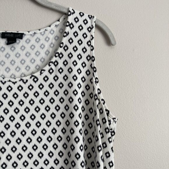 J Jill Wearever Ivory Black Scoop Neck Geo Sleeveless Rayon Tunic Tank Top Med - Picture 4 of 8
